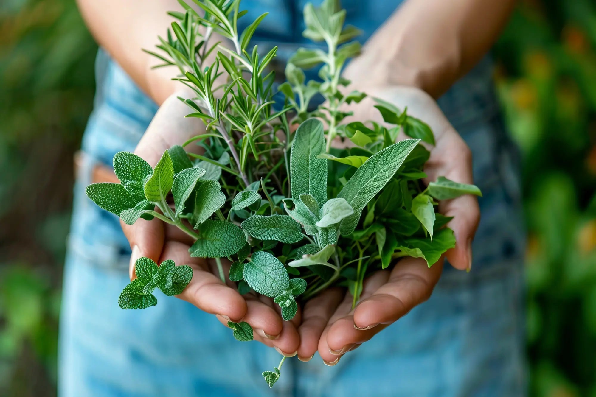 Erbe aromatiche fresche raccolte a mano, simbolo di ingredienti naturali e genuini.