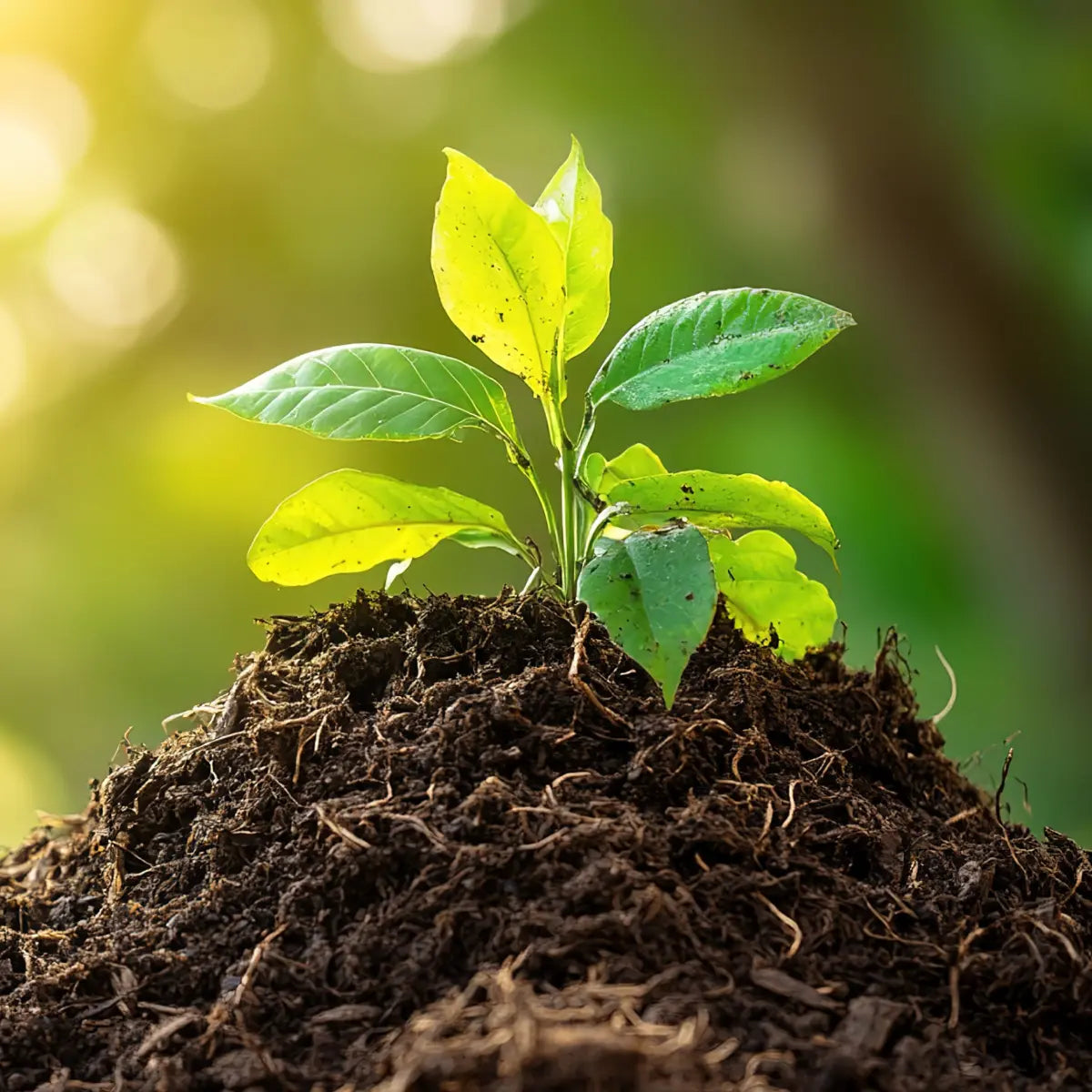 Germoglio verde che cresce dal terreno fertile, simbolo di crescita e sostenibilità