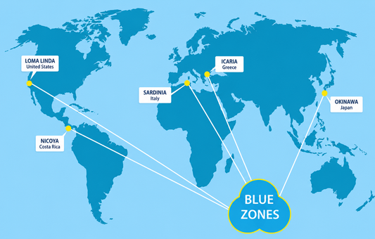 Mappa delle Blue Zone del mondo.